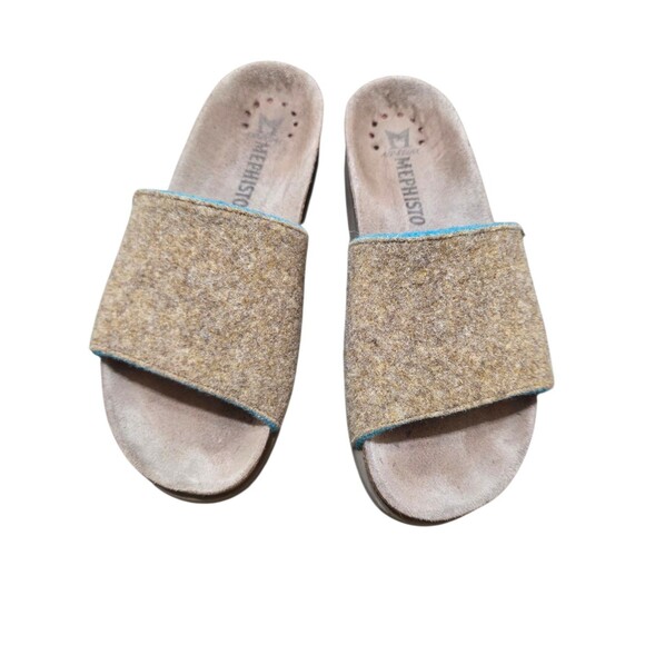 MEPHISTO Hanik Tan Tourquoise Wool Slides Sandals Shoes Women's EU37 US 7 S.2 - Picture 1 of 9